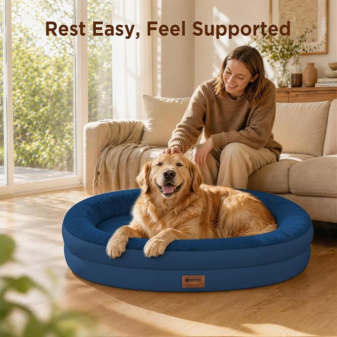 Waterproof Orthopedic Dog Bed for Medium Dogs, Navy | Supportive Crate Foam Relieves Joint Pressure, 360°Bolsters, Waterproof Inner,Washable Cover, Non-slip Bottom - Image 5