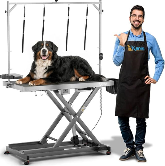 KANIS Professional Electric Dog Grooming Table - Heavy Duty | Height Adjustable Pet Grooming Table w/Leveling Wheels, Dog Grooming Arm, Anti-Slip Tabletop & Tool Organizer (Grey, 49") by KANIS