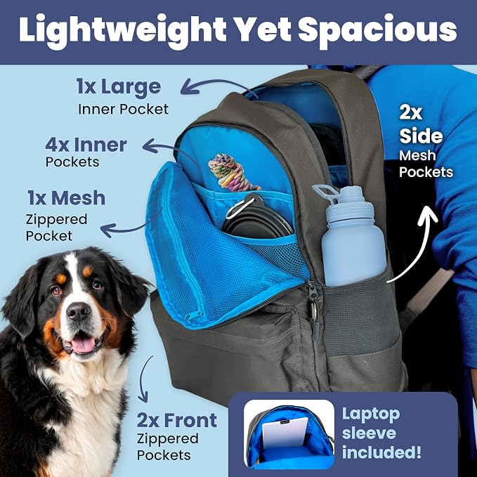 Rubyloo Dog Travel Backpack for Supplies - Dog Diaper Bag with Travel Bowls | 2 BPA-Free Bowls; Food Container & Treat Pouch; Placemat; Laptop Sleeve; Poop Bag Dispenser, Hiking, Camping & Road Trips, - Image 5