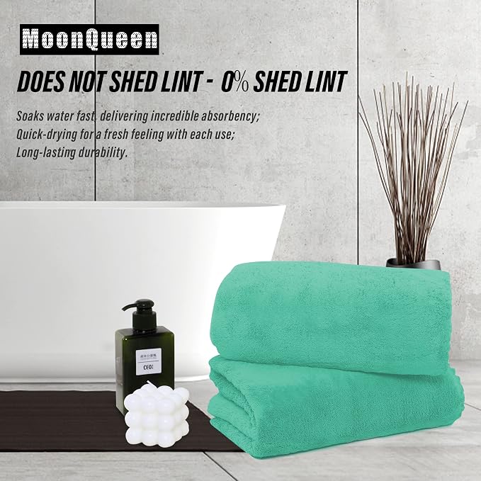 MOONQUEEN 2 Pack Premium Bath Towel Set - Quick Drying - Microfiber Coral Velvet Highly Absorbent Towels - Multipurpose Use as Bath Fitness, Bathroom, Shower, Sports, Yoga Towel (Aqua Green) - Image 3