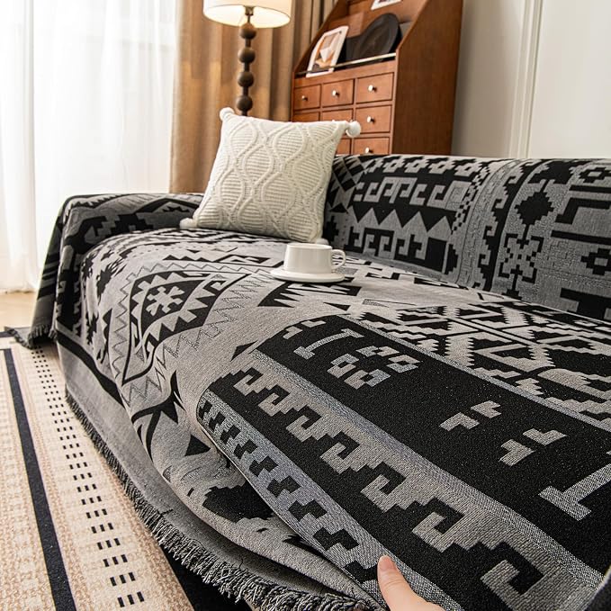 ROOMLIFE Couch Cover 3 Cushion Sofa, Washable Non Slip Furniture Sofa Protector Cover, Soft Chenille Sofa Slipcovers Sectional L Shape Dogs Couch Cover Throw Blanket with Tassels 71''X150'' - Image 5