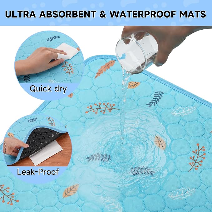 Sunheir Washable Pee Pads for Dogs Large 48" x 48" 2-Pack Reusable Puppy Pads Pet Training Pads, Absorb Dog Mats, Whelping Pad, Non-Slip Protects Against Urine Leakage (Leaves - Sky Blue, 48x48) - Image 3