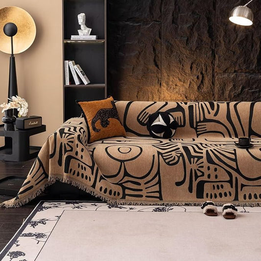 VClife Boho Sofa Cover Pet Sectional Couch Covers, Anti Slip Chenille Sofa Slipcover for 3 Seat, Unique Black Coffee Couch Sofa Covers for 3 Cushion Couch Washable Sofa Covers Throw, 71"X134" by VCLIFE