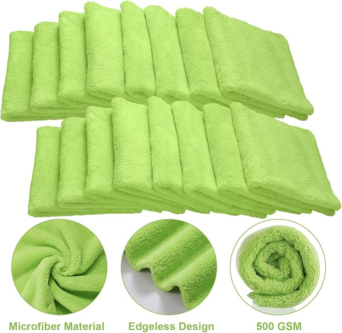 Shimeyao 30 Pcs 16 x 16 Inch Edgeless Microfiber Plush Towels for Cars Detailing Drying Wash Polishing Absorbent Cleaning Cloths, 500 GSM(Green) - Image 3