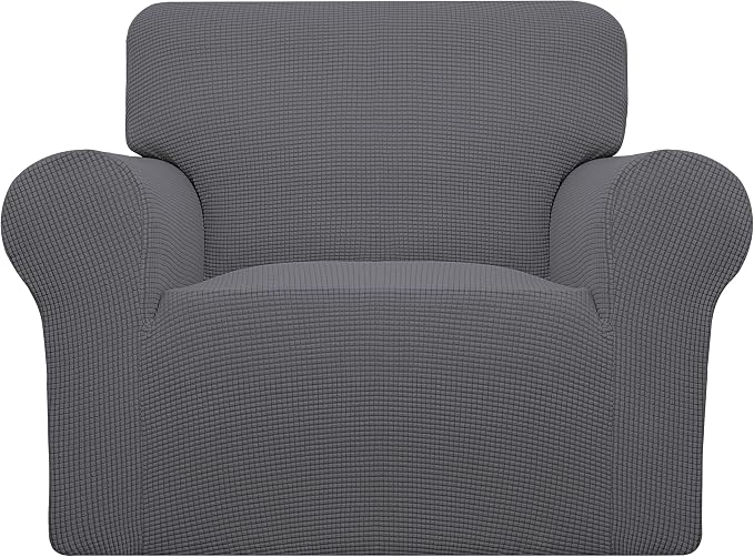 Easy-Going Stretch Chair Slipcover with Arm Washable Gray | 1-Piece Couch Sofa Cover Furniture Protector for Living Room Soft with Bottom For Kids, Pet. Spandex Jacquard by Easy-Going