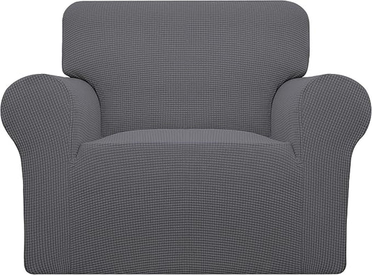 Easy-Going Stretch Chair Slipcover with Arm Washable Gray | 1-Piece Couch Sofa Cover Furniture Protector for Living Room Soft with Bottom For Kids, Pet. Spandex Jacquard by Easy-Going