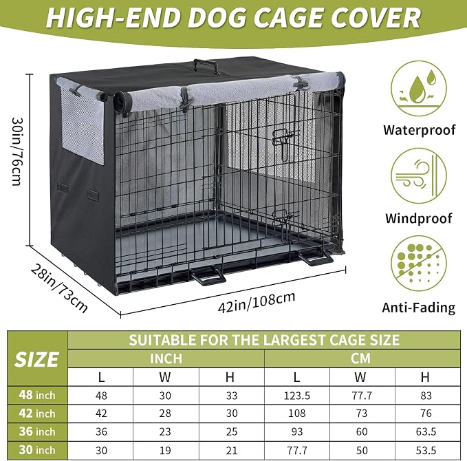 Dog Crate Cover 42 Inch 1200D Built-in Anti-freezing Felt for Outdoors | Pet and Large Dogs Winter Anti-freeze Protection Dog Cages Covers for 42 Inch Metal Wire Dog Cage - Only cover (Black) - Image 2