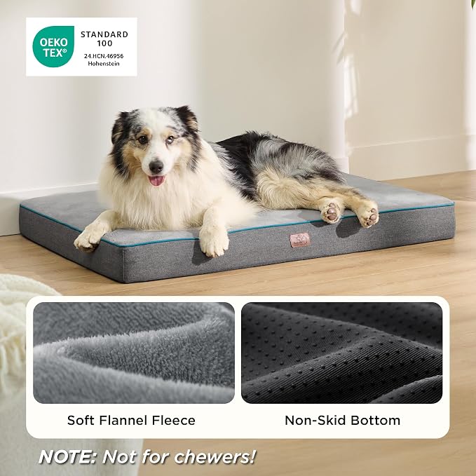 Bedsure Memory Foam Dog Crate Bed for Extra Large Dogs - XL Orthopedic Pet Beds with Removable Washable Cover and Nonskid Bottom - Plush Flannel Fleece Top Pet Mat, Grey | Dual-layer Foam Mat for Optimal Support,Comfy Plush Flannel Fleece Pet Pillow , ... - Image 4