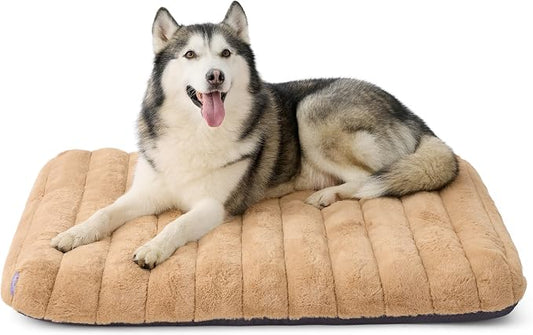 LE SURE Cute Orthopedic Dog Bed for Extra Large Dogs, XL Waterproof Chic Flat Pet Beds with Removable Washable Cover, Fuzzy Thick Egg Crate Foam Pet Mat for Indoor Use (44" x 32", Beige) by Lesure