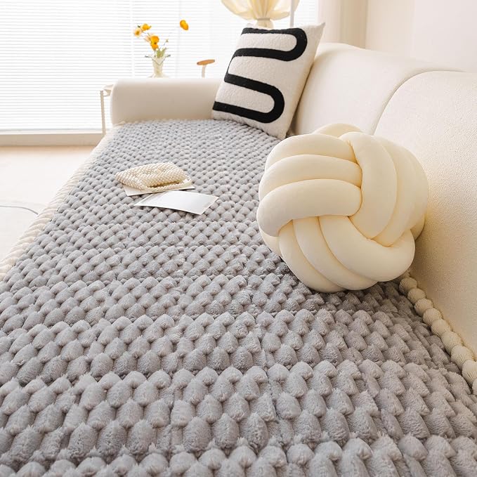 Faux Fur Couch Cover for Dogs Washable, Soft Cozy Non Slip Sectional Sofa Cover, Pet Couch Covers for 3 Cushion Sofa L Shaped, Furniture Protector for Pets Kids(Grey,28"x59") - Image 6