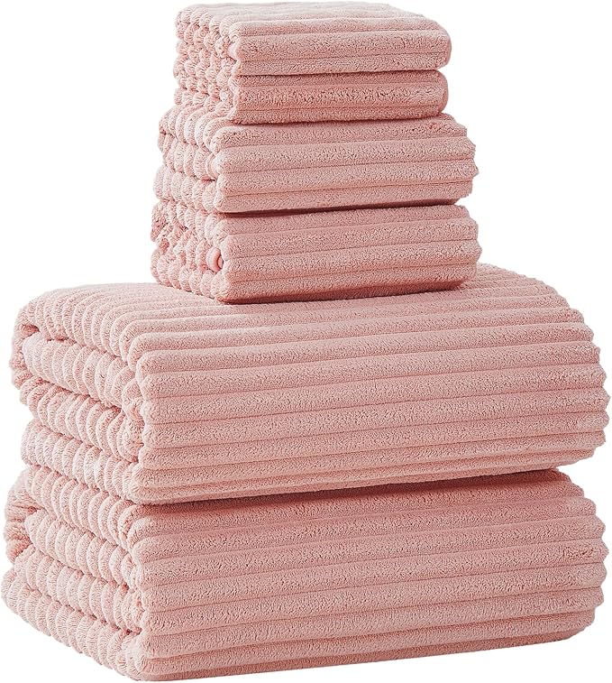 6 Piece Bath Towel Set, 40"x80" Oversized Bath Sheets, Pink | Microfiber, Quick Dry, Highly Absorbent, Towels for Bathroom, 2 Extra Large Bath Towels, 2 Soft Hand Towels, 2 Washcloths by NALIVO