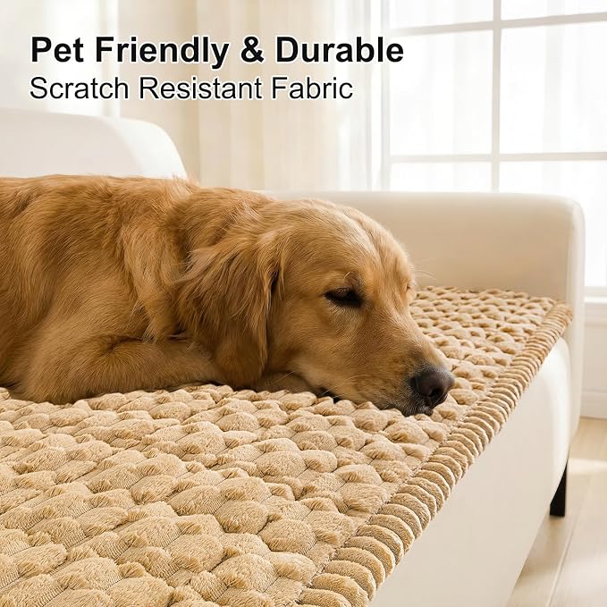 Smiry Non Slip Couch Covers for Dogs, Scratch Resistant Pet Sofa Protector | Machine Washable Soft Fuzzy Thick Furniture Cover for Sofa Loveseat Sectional Large Dogs, Camel, 27.6" x 47" - Image 3