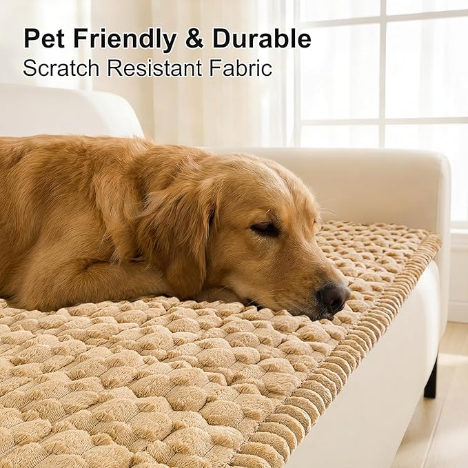 Smiry Non Slip Couch Covers for Dogs, Scratch Resistant Pet Sofa Protector | Machine Washable Soft Fuzzy Thick Furniture Cover for Sofa Loveseat Sectional Large Dogs, Camel, 27.6" x 82.7" - Image 3