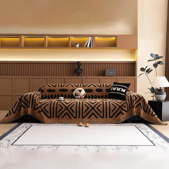STACYPIK Boho Dark Khaki Couch Cover for Sofa Black Striped Sofa Cover for Pets Non Slip Dogs Furniture Protector for 3 Cushion Couch for Living Room Washable Multi-Use Sectional Couch Cover-71X150IN by STACYPIK