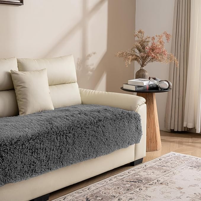 Dogs/Cats Bed Mats, Dog Pad Washable Removable Couch Cover with Anti-Slip Back, Plush Long Fur Mat, Perfect for Small, Medium and Large Dogs.(Dark Gray, 30"x53") by SNUGGLESINTO