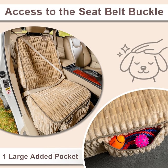 Dog Car Seat Cover Front Seat, Soft Plush Waterproof Protector,Tan | Non-Slip Backing, Side Flaps, Full Coverage, Hair, Dirt & Scratch Defense, Machine Washable, Fits Cars, SUVs & Trucks - Image 7
