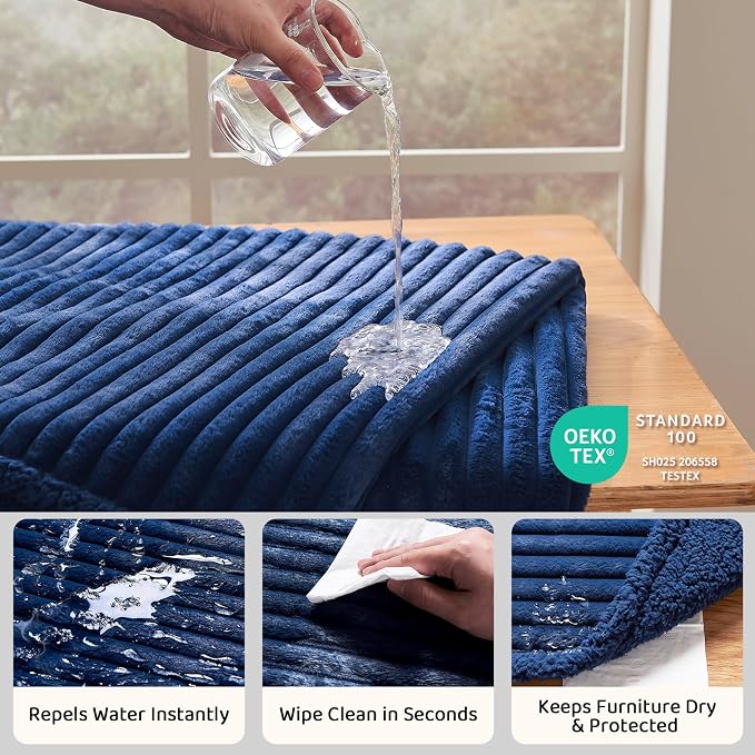 Qeils Waterproof Calming Dog Blanket for Large Dogs, Noiseless Soft Plush Pet Blanket for Bed, 500GSM Thick Faux Fur Pet Throw, Cozy Couch Furniture Protection Washable, Night Blue, 50x60IN - Image 2