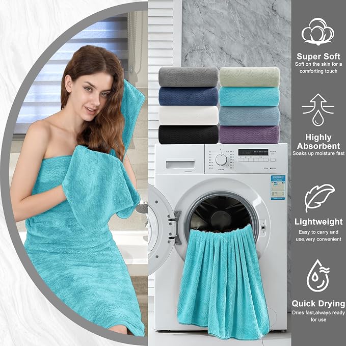 4 Piece Extra Large Bath Towel 35"x70" Oversized Bath Sheet Bath Towel Set for Bathroom Ultra Soft Cozy Highly Absorbent Quick Dry Bathroom Towel for Spa Gym Hotel,Shower Towel for Daily Use,Aqua Teal - Image 8