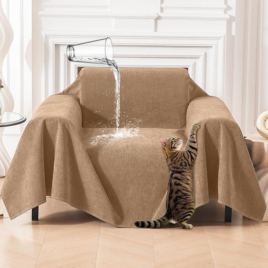 Deep Dream Cat-Scratch Resistant Armchair Couch Cover, Waterproof Sofa Cover for Dogs, Pet Friendly Couch Protectors Anti Slip Thickened Slipcovers for Dogs Pets, 71" x 91", Brown by DeepDream