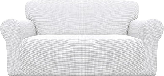 Easy-Going Stretch Loveseat Couch Covers Washable Snow White | 1-Piece Loveseat Covers for 2 Cushion Couch Furniture Protector RV Sofa Slipcover Soft with Bottom for Kids Pets by Easy-Going
