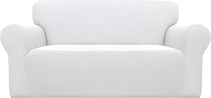 Easy-Going Stretch Oversized Loveseat Couch Covers Washable Snow White | 1-Piece Large Loveseat Cover for 2 Cushion Couch Furniture Protector RV Sofa Slipcover Soft with Bottom for Kids Pets by Easy-Going
