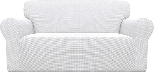 Easy-Going Stretch Oversized Loveseat Couch Covers Washable Snow White | 1-Piece Large Loveseat Cover for 2 Cushion Couch Furniture Protector RV Sofa Slipcover Soft with Bottom for Kids Pets by Easy-Going