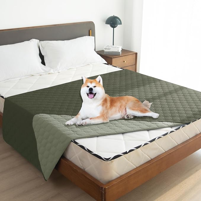 gogobunny 100% Double Sided Waterproof Dog Blanket Soft Pet Bed Cover Reversible Protect Furniture Couch Sofa Car for Puppy Large Dog Cat (Dark Olive/Light Olive, 82x120 Inch (Pack of 1)) - Image 3