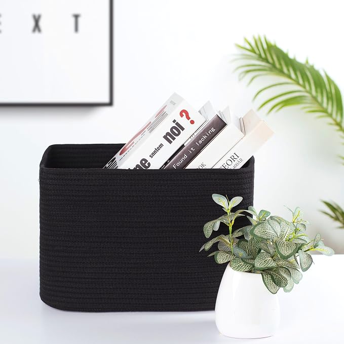 MINTWOOD Design 3-Pack Storage Baskets for Shelves, Playroom and Classroom, Book Basket, Decorative Storage Cube Bins, Woven Closet Organizers, Pantry and Shoe Organizer, Full Black - Image 2