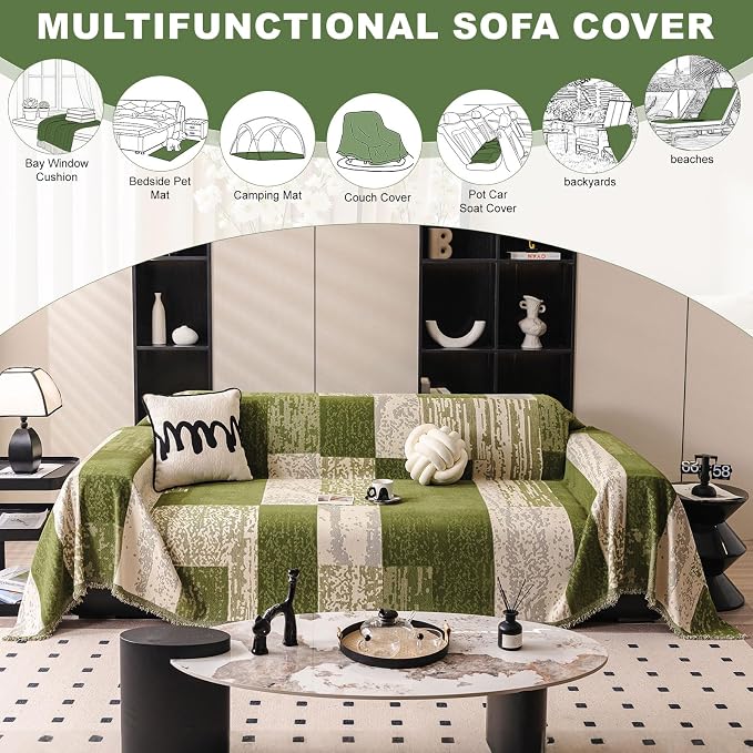 ROOMLIFE Boho Couch Covers for Sofa Washable for 2 Cushion Couch Chenille | Furniture Protector Sofa Couch Cover for Dogs, Soft Breathable Sofa Slipcover, Couch Throw Blankets with Tassels 71''X118'' - Image 6