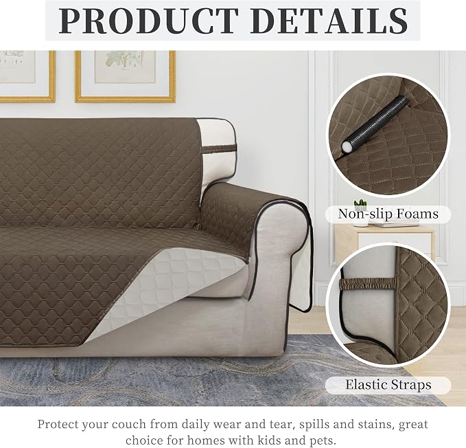 ISSUNTEX Double Protection 100% Waterproof Sofa Covers for Living Room, Couch Covers for 3 Cushion Couch Sofa, Reversible Furniture Protector Sofa Cover for Dogs, Pets, Kids (Sofa, Camel/Ivory) - Image 5
