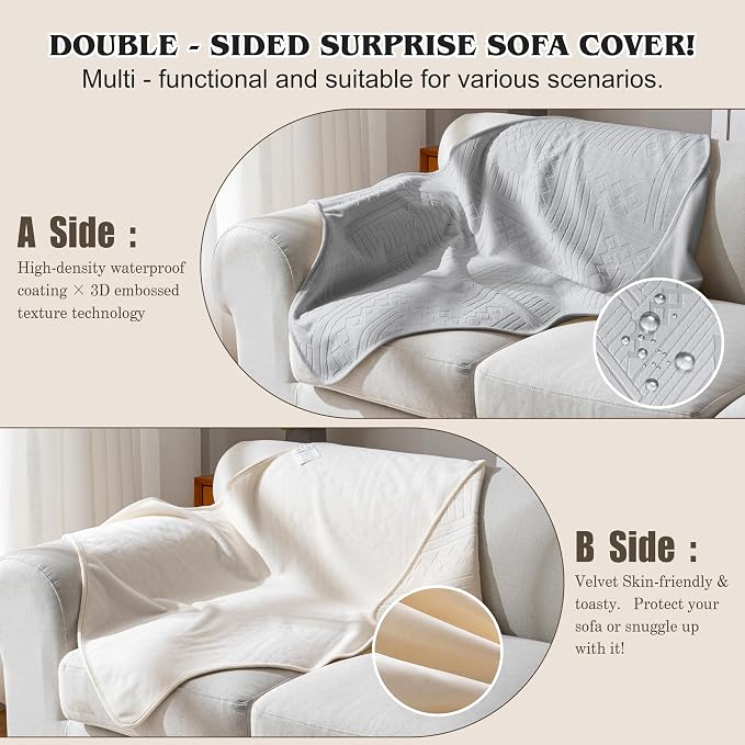 Waterproof Recliner Chair Cover - Washable Double-Sided Velvet and Pattern Reversible Cover for Couch, Bed, Car and Sofa Protection for Dogs, 30x40in/Light Grey - Image 2