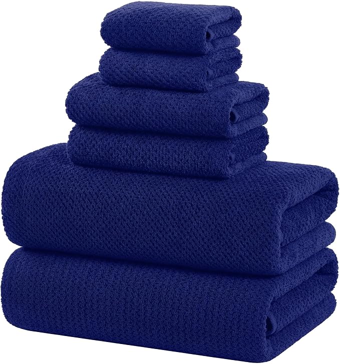 Extra Large Bath Sheets Set 6-Piece, 2 Bath Towels 40x80 Inches, 2 Hand Towels, 2 Washcloths, Soft Absorbent Quick Dry Microfiber Towels for Bathroom Beach Pool Gym Spa,Navy Blue by BXRBXRTowels