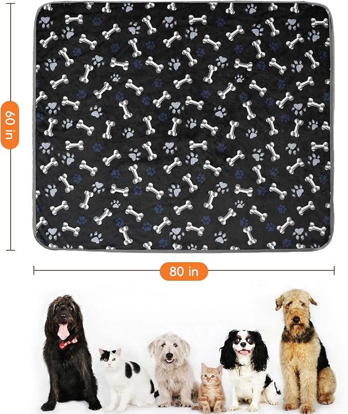 Waterproof Dog Blankets Pet Blanket 60"x80", Soft Fluffy Sofa Car Bed Protector, Reversible Sherpa Fleece Dog Blanket for Large Dogs(Navy Paws) - Image 2