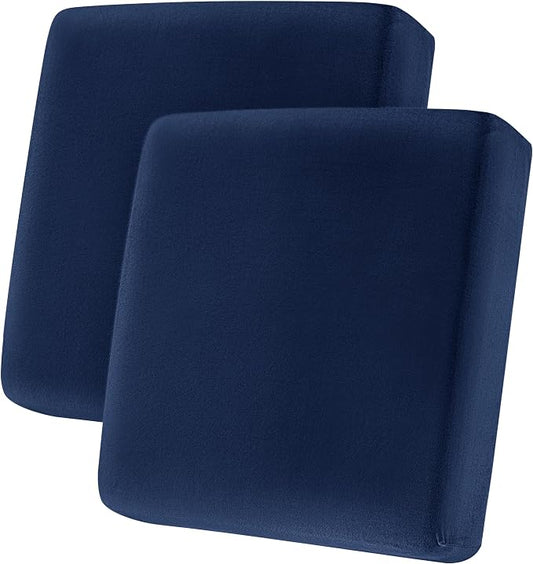 CHUN YI Velvet Couch Cushion Covers, 2PC Water Resistant Loveseat Cushion Covers for 2 Cushion Couch, Individual Seat Cushion Covers Cushion Protector Slipcovers for Pets (2 Pack, Navy Blue) by CHUNYI