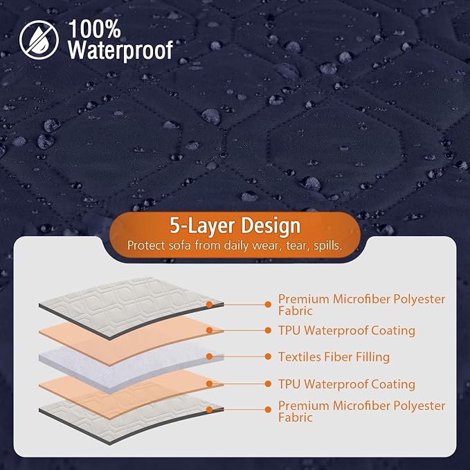 VANSOFY Sectional Couch Covers 100% Waterproof L Shaped Sofa Slipcover 3pcs Reversible Chaise Lounge Cover for Sectional Sofa Furniture Protector Cover for Pets Cat Dog(Large, Dark Blue) - Image 6