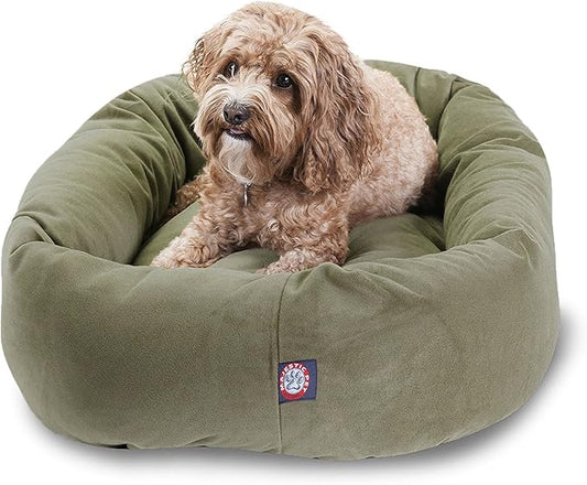 Majestic Pet 32 Inch Suede Calming Dog Bed Washable – Cozy Soft Round Dog Bed with Spine Support for Dogs to Rest Their Head - Fluffy Donut Dog Bed 32x23x7 (Inch) - Round Pet Bed Medium – Sage by MajesticPet
