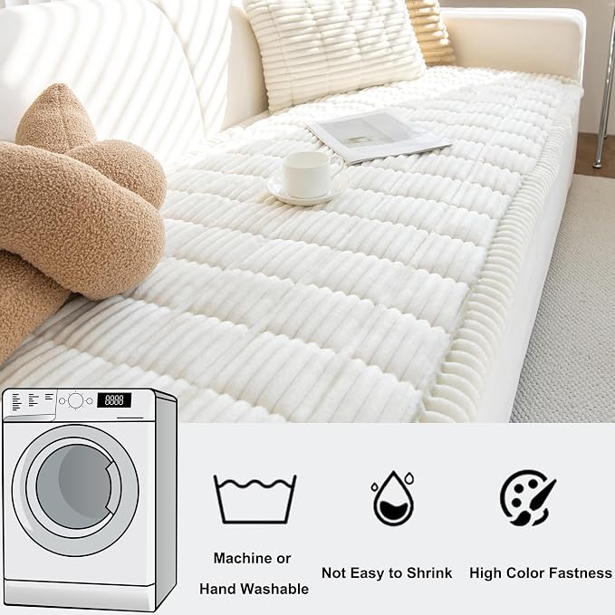 Mivnue Pet Couch Cover, Couch Covers for Dogs, Washable Dog Sofa Covers Couch Protector, Fuzzy Non Slip Couch Slipcover Pet Friendly (White, 27.6" x 82.7") - Image 4