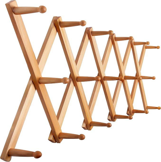 SKOLOO Hat Rack for Wall with 17 Hooks, Solid Wooden, Modern, Expandable Coat Rack Wall Mount for Coats, Hats, Bags, Baseball Caps, Natural Color by SKOLOO