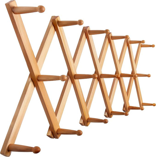 SKOLOO Hat Rack for Wall with 17 Hooks, Solid Wooden, Modern, Expandable Coat Rack Wall Mount for Coats, Hats, Bags, Baseball Caps, Natural Color by SKOLOO