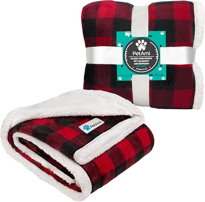 PetAmi Waterproof Dog Blanket for Couch, Pee Proof Fleece Reversible Pet Throw, Furniture Protector for Bed Sofa Kennel, Soft Washable Cover for Small Medium Dog Puppy Cat, 29x40 Plaid Red - Image 8