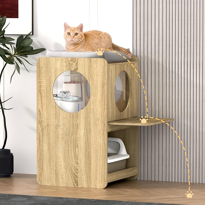 GDLF Cat Feeding Station with Water Fountain Space, Elevated Window Perch | Elevated Feeding Area, Spill-Proof Silicone Mat, Window Perch, Pull-Out Platform, Hidden Cat Storage - Image 8