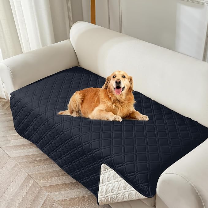 Genina Waterproof Couch Cover,Washable Anti-Slip 78inch Sofa Covers with 3 Cushions,Sectional Couch Covers for Pets Friendly, Sofa Slipcovers for Dogs Cats(78inch/Navy Blue) by Genina