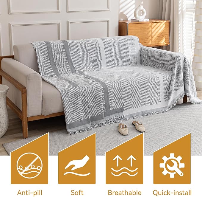 Deep Dream Couch Cover for Dogs, Soft Chenille Couch Covers for 3 Cushion Couch, Pet-Friendly Thick Sofa Slipcover Sectional Sofa Cover Washable Couch Protectors for Pets (Grey, 71"x118") - Image 6