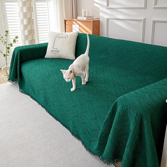 AIVIA Armless Loveseat Cover Sheet Blanket, Anti Slip Throw Cushion Covers for 2 Seater Armless Couches, Love-Seat Furniture Decor Slipcovers Protector for Dogs Cats (71” x 91” Blackish Green) - Image 6