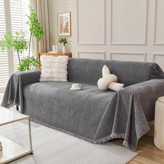 DREAMINGO Sofa Covers Washable Thick Chenille Couch Cover for 3 Cushion Couch Sofa Multi-Use Couch Cover Blanket Modern Pet Furniture Protector Sectional Couch Slipcover 71"x134", Dark Grey by DREAMINGO