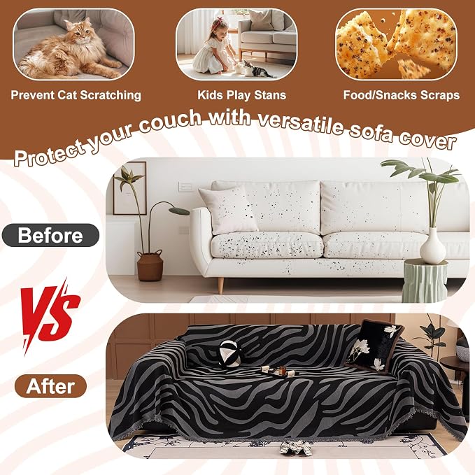 ROOMLIFE Leopard Couch Cover Boho Sofa Covers for 3 Cushion Couch Washable | Furniture Protector Sofa Couch Cover for Dogs, Soft Breathable Sofa Slipcover, Couch Throw Blankets with Tassels 71''X134'' - Image 5