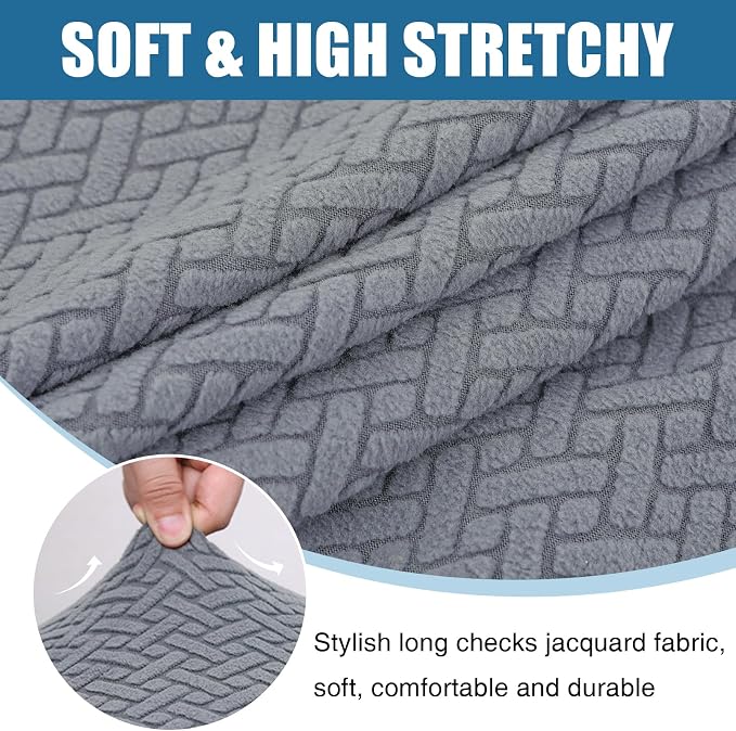 Smiry Waterproof Couch Cushion Covers, L Shape Sectional Couch Covers | Stretch Jacquard Chaise Lounge Sofa Slipcover, Washable Elastic Furniture Protector for Pets, Chaise XL, Light Grey - Image 7