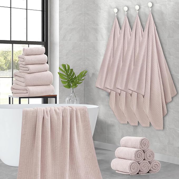 18 Piece Family Bath Towel Set Include 6 Bath Towels,6 Hand Towels and 6 Washcloths Soft Bathroom Towel with Hanging Loops,Highly Absorbent Quick Dry Towels Set for Bathroom,Hotel and Spa-Light Purple - Image 8