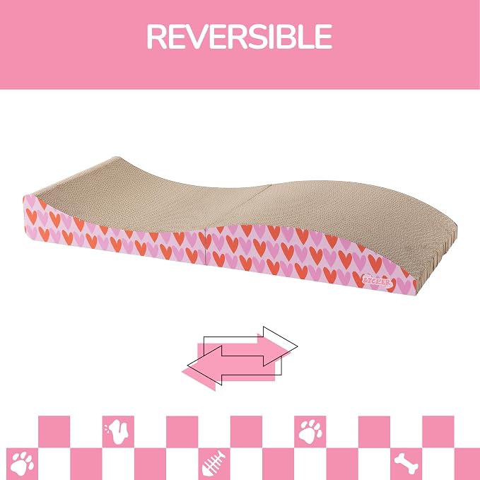 Eero 32" Modern Foldable Lounge Cat Scratcher with Catnip, Large Corrugated Cardboard Sofa Scratching Pad for Indoor Cats, Hearts, Pink CSR1011F - Image 6