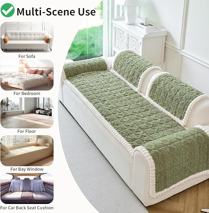 Fuzzy Couch Covers for Dogs, Non Slip Thick Dog Couch Cover Protector, Plush Pet Couch Covers for Sofa Washable, Soft Sofa Cushion Slipcovers Pet Friendly(1PC, Green, 27.6”x82.7”) - Image 5